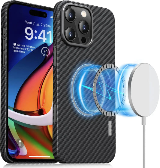 Carbon Fiber iPhone 16 Pro Mag-Safe Sturdy Durable Cover for iPhone 16 Pro Aramid Fiber Case with Military Grade Drop Protection Black - Stone Elite Collections