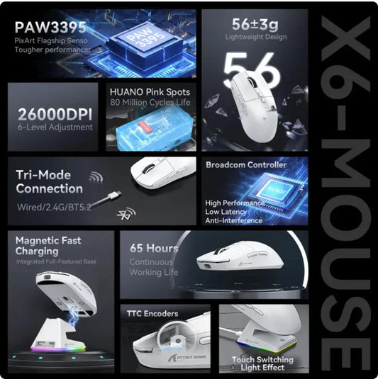 X6 Lightweight Wireless Gaming Mouse - Stone Elite Collections